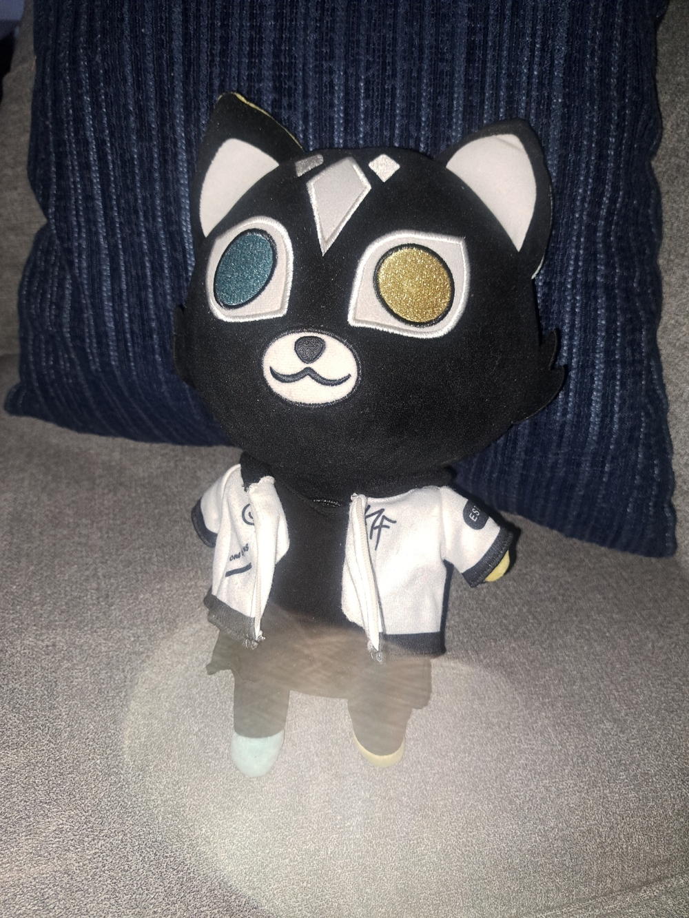 Krew District Black Cat Plush with Mismatched Glitter Eyes